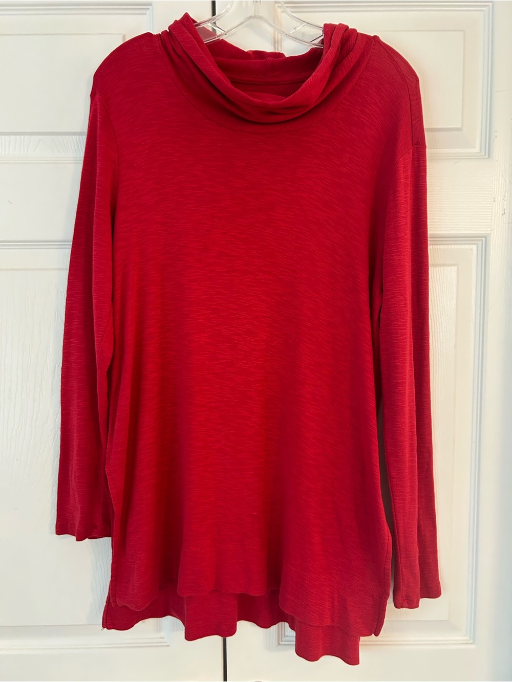 NWOT J.Jill Women’s Red Pima Cowl Neck Slit Cotton Tunic Blouse Shirt Size M